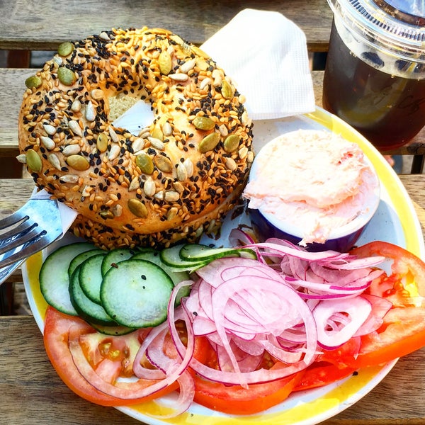 Go with "the seedy" and a schmear. I recommend the salmon, but if vegan they have tofu cream cheese. One of the best bagels I've had since I left New York.