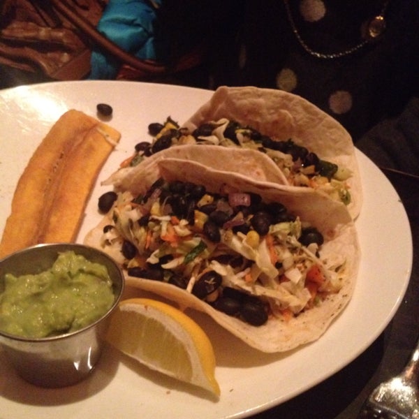 Fish tacos with fried plantain was unusual and tasty.