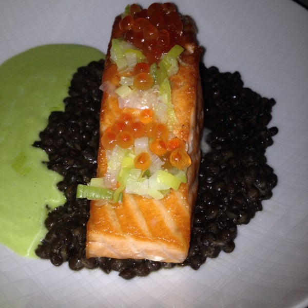 The salmon with the salmon egg and black lentils was the best dish. Excellent.