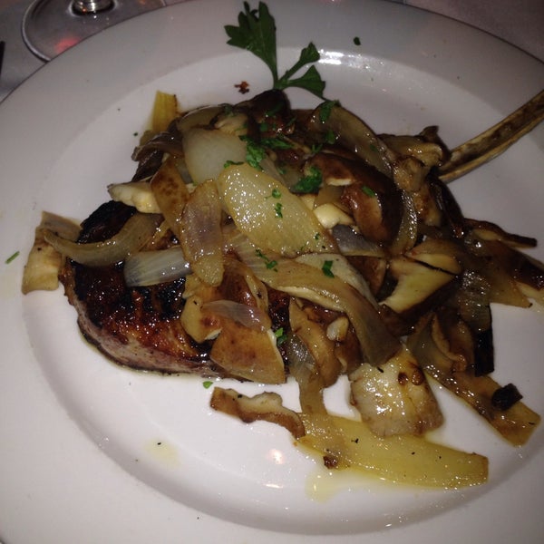 Veal chop with mushrooms and onions. I always order it since it is always the best in NYC.