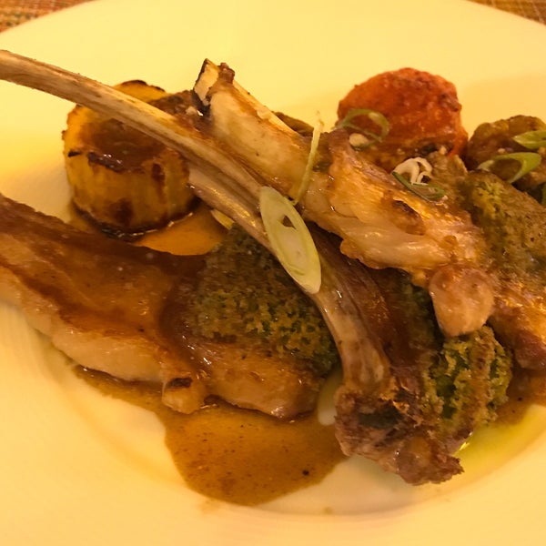 The lamb chops with stuffed vegetables was very good.