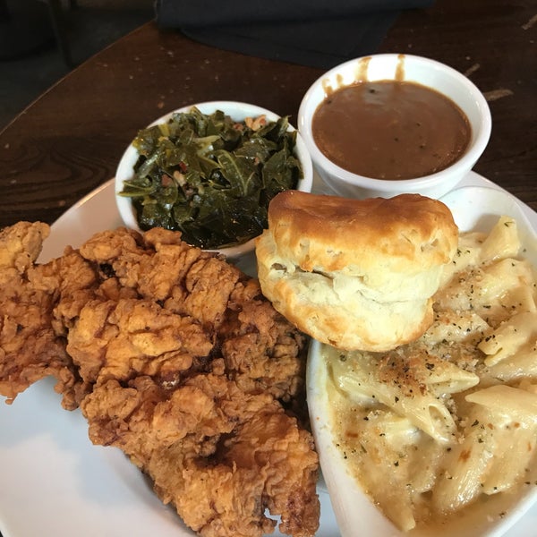 Southern fried chicken with Mac n cheese with collard is always a favorite