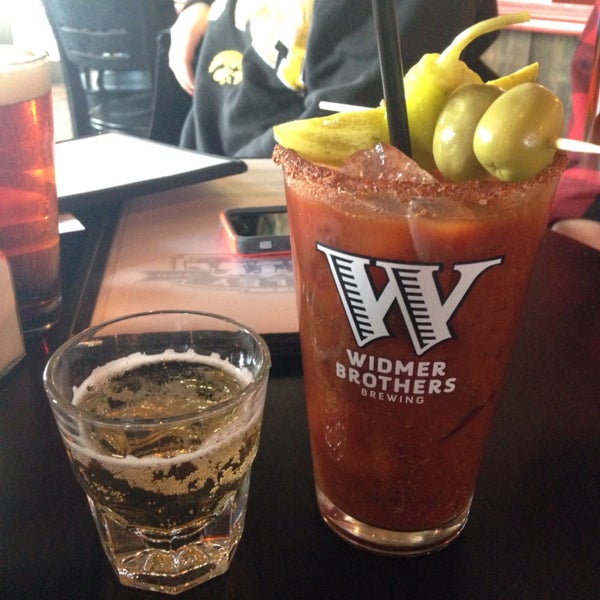 Great Bloody Mary with cucumber vodka and a beer chaser