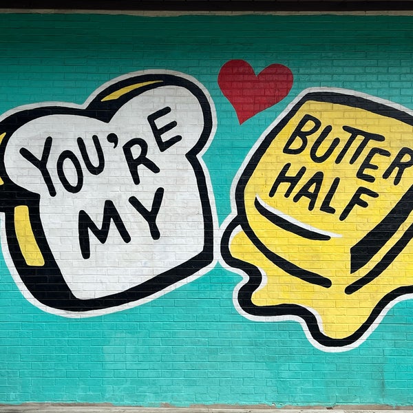 Photo taken at You&#39;re My Butter Half (2013) mural by John Rockwell and the Creative Suitcase team by Kat on 1/14/2024
