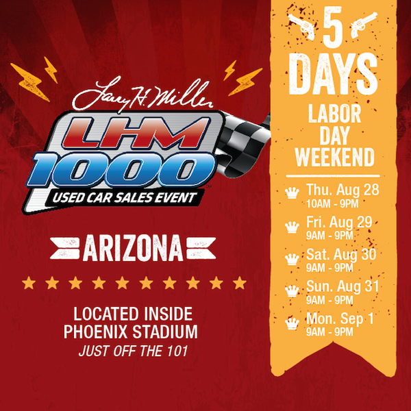 Stop by the University of Phoenix all weekend long for great deals on vehicles, food, entertainment, and an air conditioned arena! #LHM1000