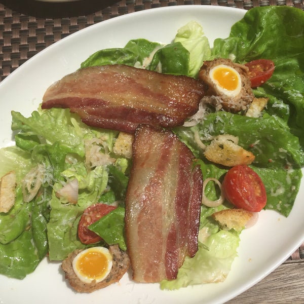 Small breakfast salad with quail scotch egg ($11)