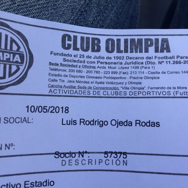 Foto tomada en Club Olimpia  por Herid Luis Rodrigo O. el 5/10/2018