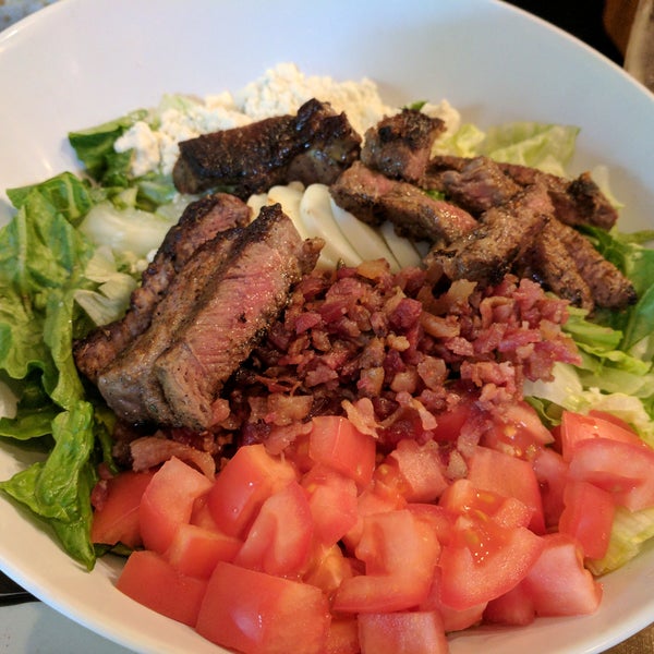 Cobb salad with blackened steak was really good and a large portion.