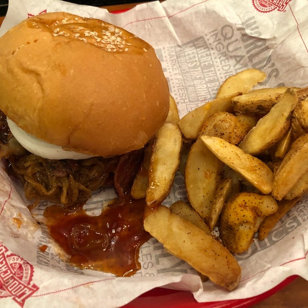 You can’t go wrong with burgers here. For a chain, they do a good job and use fresh ingredients. Love all the sauces you can put on your burger.