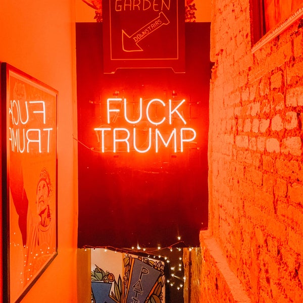 Check out the hilarious neon sign on your way downstairs.