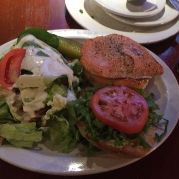 Stay away from the salmon burger - it's the fishiest fish you'll ever taste without dunking your head in an aquarium and biting down. Salad was ok.