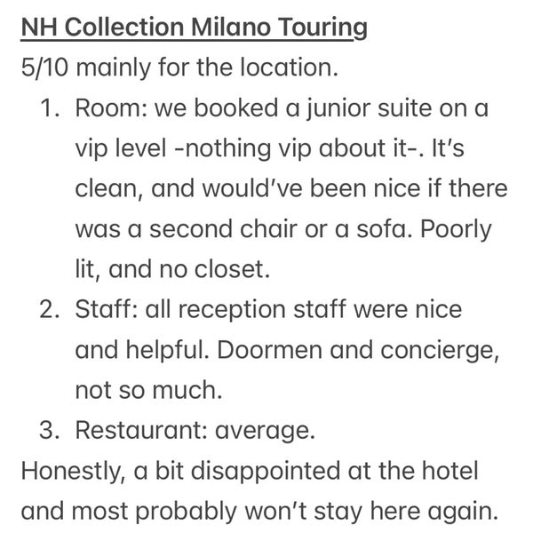 Hotel NH Milano Touring Brera Via Ugo Tarchetti, 2