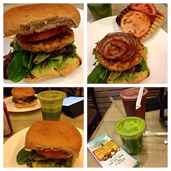 Excellent salmon burger with avocado and C-side juice . Oh and the acia smoothie is amazing