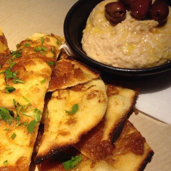 The garlic hummus comes with caramelized onion flatbread. So much better than boring pita.