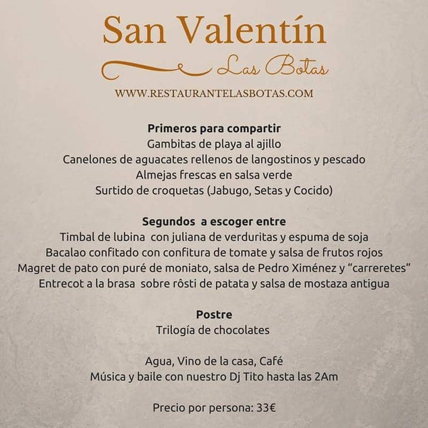 Reserva tu mesa para la gran cena con baile de San Valentín en Restaurante Las Botas!