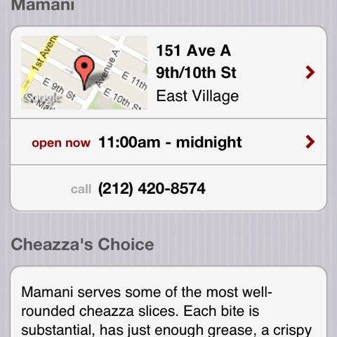 Great dollar slices. Full review on the iPhone app, Cheazza.