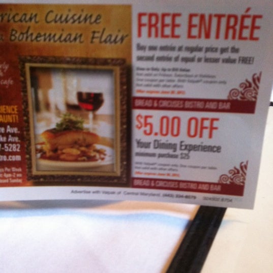 Bread & Circuses has coupons on www.valpak.com download the VALPAK app and save $ today!