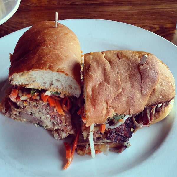 Try the Pork Bahn Mi. Sweet, rich, and just a little spicy kick. So good!