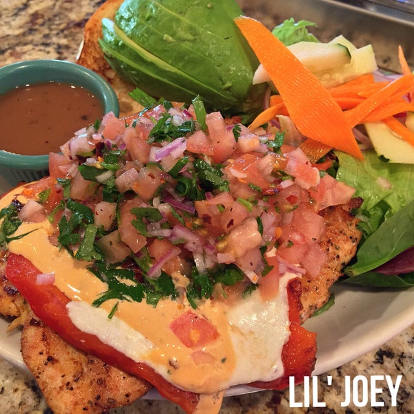 Lil Joey - chicken, roasted red peppers, fresh mozzarella, pico de gallo, avocado on a brioche roll