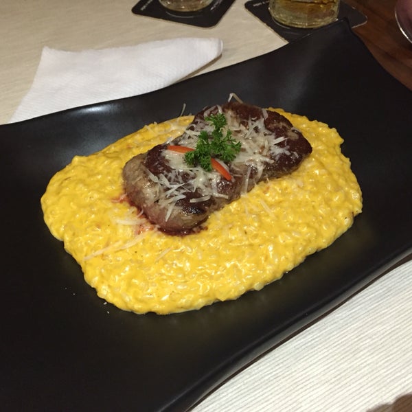 Tasty beef steak with risotto.
