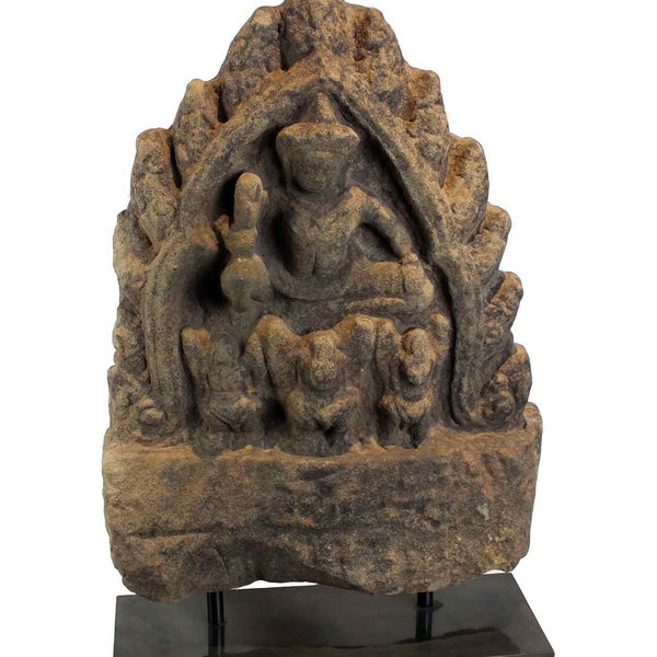 Fine Rare Stone Sculpture Indra Angkor period, Bayon-Style, 12th – 13th Century High 44 cm., wide 35 cm. P R O V E N A N C E: old and important Amsterdam collection