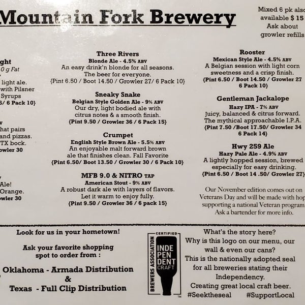 รูปภาพถ่ายที่ Mountain Fork Brewery โดย Scott E. เมื่อ 11/1/2020