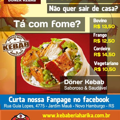 Já sabe o que comer hoje A NOITE? Compartilhe, seu amigos pode gostar! Visite nosso WebSite e veja o cardápio www.kebaberiaharika.com.br