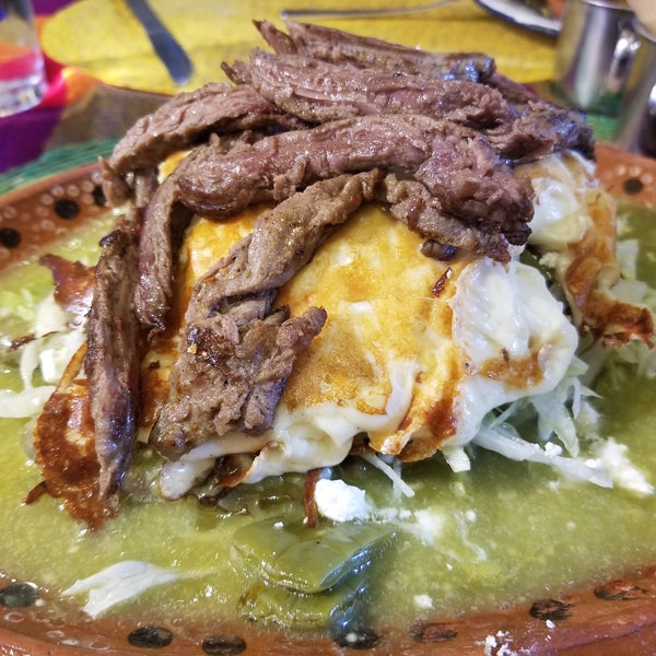 The tlacoyas covered with cheese and arracherra steak... Wow. One dish is good for two people