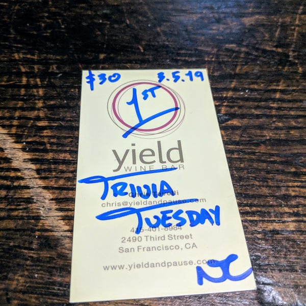 3/6/2019 tarihinde John L.ziyaretçi tarafından Yield Wine Bar'de çekilen fotoğraf