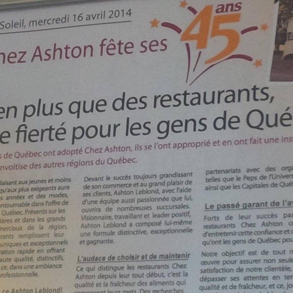 Chez Ashton Fast Food Restaurant in L'AncienneLorette