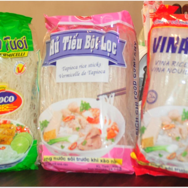 Bun Tuoi Rice Vermicelli - $2.50 each (Green packing). Hu Tieu Bot Loc - $3.00 each (Pink packing). Vina Pho - $3.00 each (Red packing)
