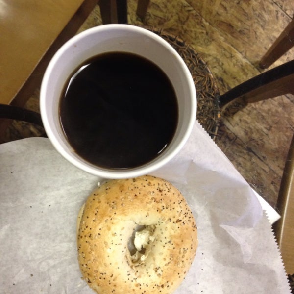 Strong coffee available. Here's a Redeye and an Everything bagel with cream cheese.