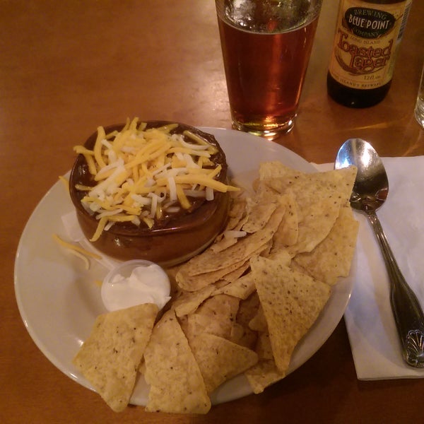 Get the chili and beer special with vegetarian chili and Blue Point Toasted Lager.