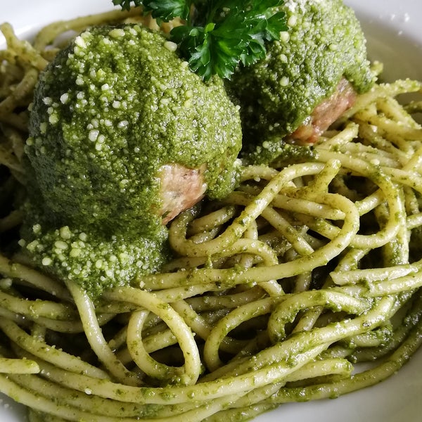 The Pesto Beef Meatball Pasta is yummy!