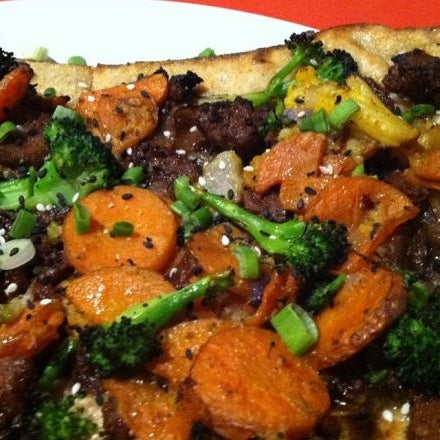 Veggie Planet rocks! They're ecofriendly, socially responsible, and have amazing food. Get the veggie pizza with teriyaki. Yum!