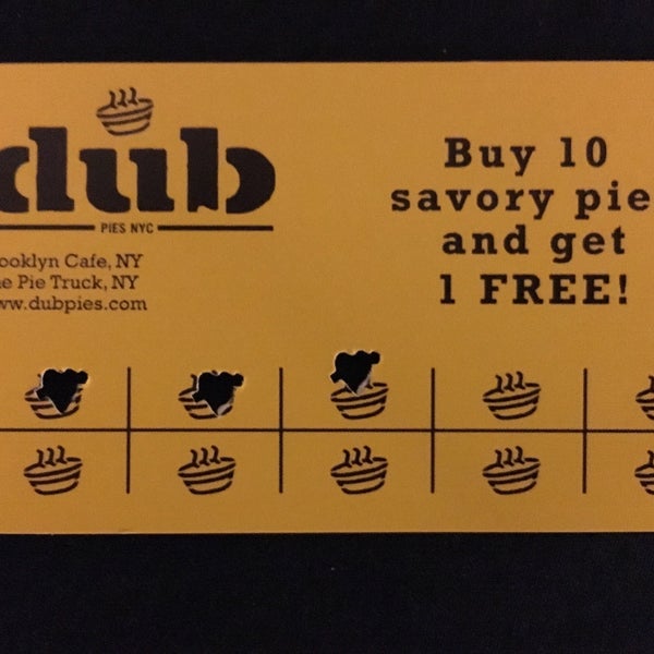 Love the rewards cards! You get a punch for each savory pie and after ten you can get one free. There's a similar card for the coffee, but I've never used it. Grab them at the register.
