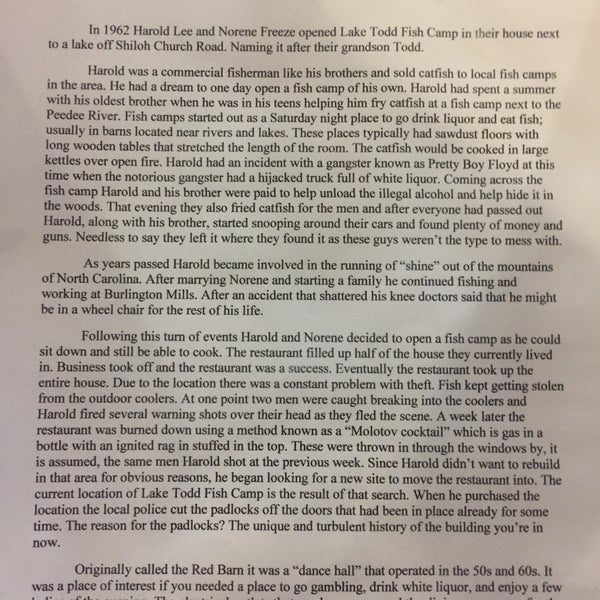 Lake Todd Fish Camp Seafood Restaurant in Concord