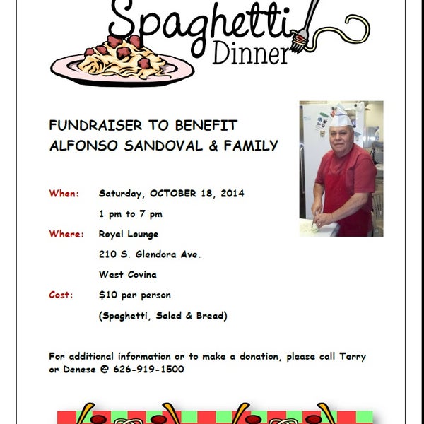 Alfonso's wife passed away on Friday and we will be having a spaghetti dinner fundraiser on October 18th.