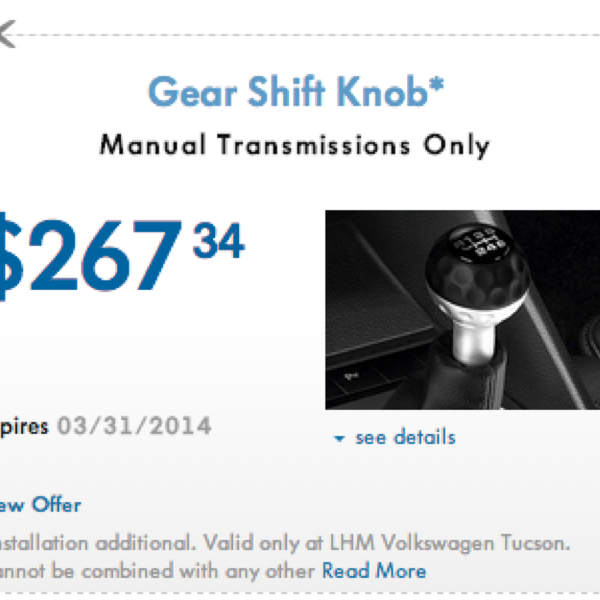 Need a new Gear Shift Knob? Stop by today! http://www.volkswagenoftucson.com/Specials/auto-parts
