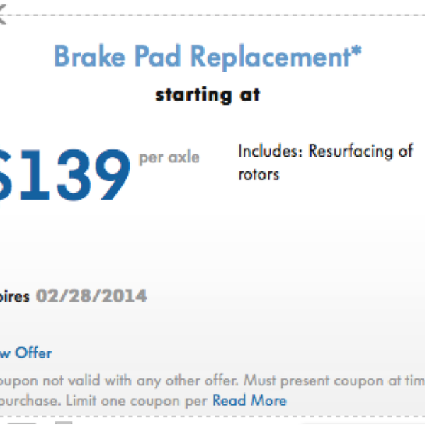 Brake Pad Replacement starting at $139 per axle. Expires 2/28/14! http://www.volkswagenoftucson.com/Specials/auto-service