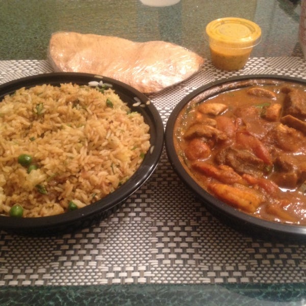 Garlic fried rice and the mixed curry! You can vary the heat of the curry! I