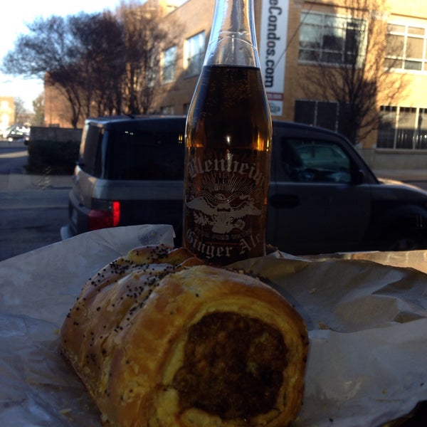 The sausage roll! Sausage Craft in a flaky roll with Carmelized onions and other goodness.  Wash down with Blenheim Hot (spicy) Ginger Ale- hard eating local better for a better price!
