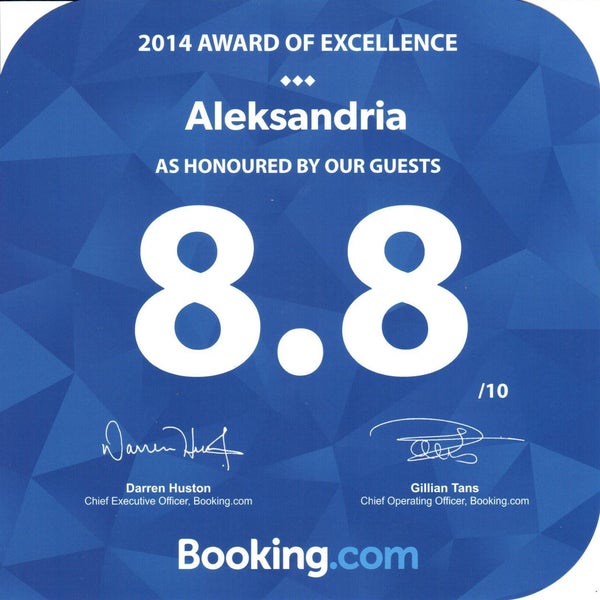 Сайт Booking com на основе отзывов гостей отеля Александрия http://hotel-aleksandria.com/ присудил нам 8,8 баллов из возможных 10! Спасибо нашим гостям за их теплые слова в адрес отеля.