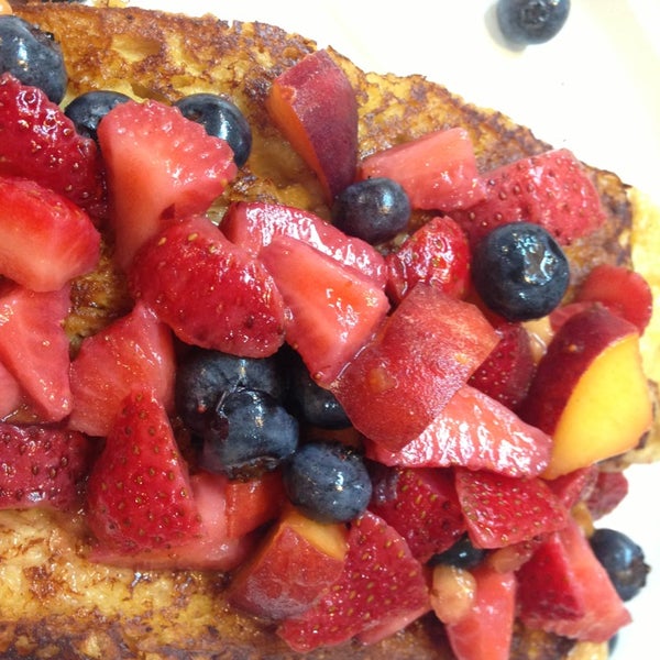 The French toast special is always delicious. The French toast is topped with fresh fruit from the market vendors.
