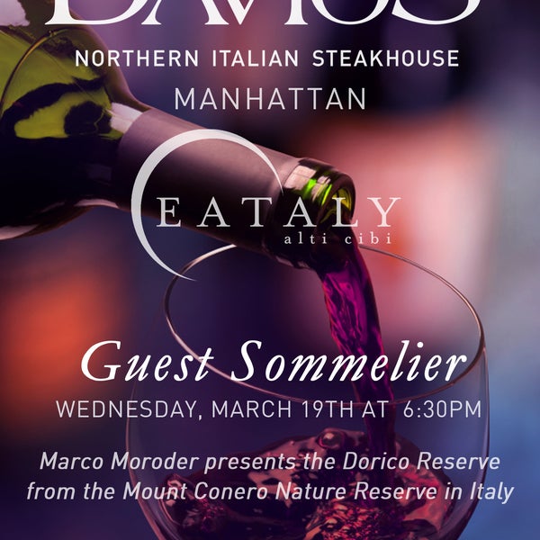 Save the Date (March 19th) for our first Guest Sommelier! We welcome Marco Moroder of Eataly to present the Dorico Reserve from the Mount Conero Nature Reserve in Italy!