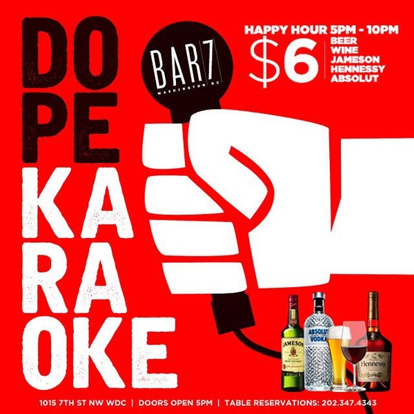 Free Parking After 6:30 PM, No Cover, $6.00 Happy Hour specials, Karaoke starts at 7 Pm.