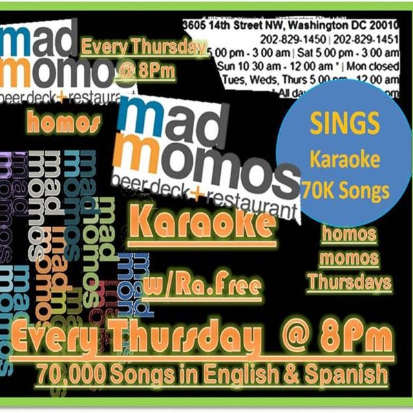 New Bar = mad momos (mad dumplings). Free karaoke fun with $5 Absolute $5.00 drink specials all night. After 10PM, there are $2.50 Yuenglings and $4 Champagne by the glass+more! C U There @ 8PM!