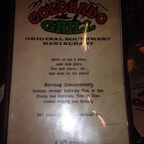 Colorado 2024 grill menu