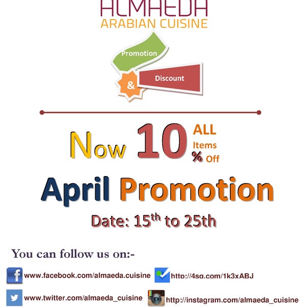 Good Evening everybody. Our April promotion 2014 which is 10% Discount , just started Today. It will remain up to the 25th of April ( Day 15 up to Day 25 ). You are all more than welcome