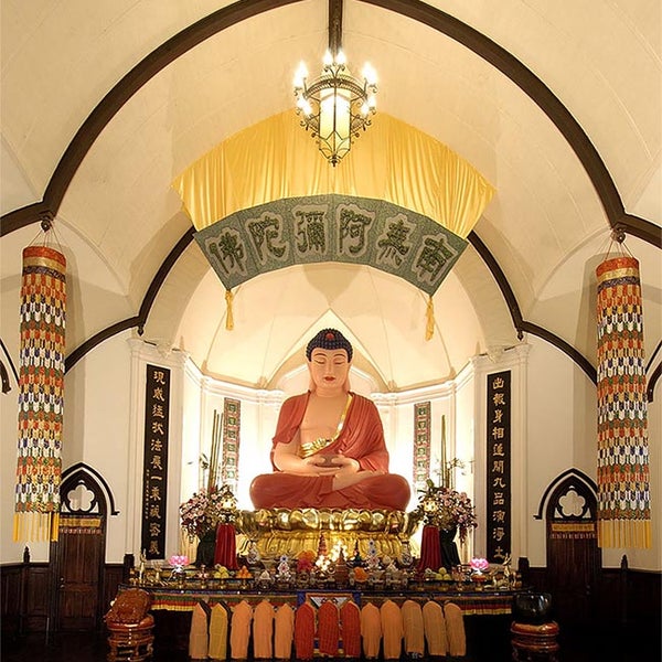 The Amitabha Buddha Hall in Hua Zang Si. A peaceful hall with a 21 foot Buddha Statue.
